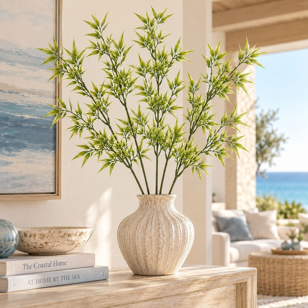 Artificial Bamboo Stems Set of 5, 21 Inch Faux Greenery Branches