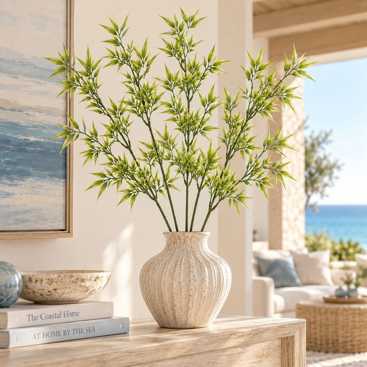 Artificial Bamboo Stems Set of 5, 21 Inch Faux Greenery Branches