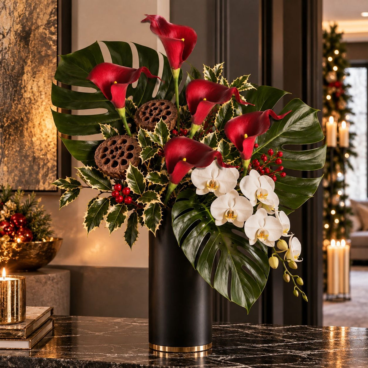 Artificial Red Burgundy Calla Lily Stems, Set of 5, 14-Inch Faux Flowers