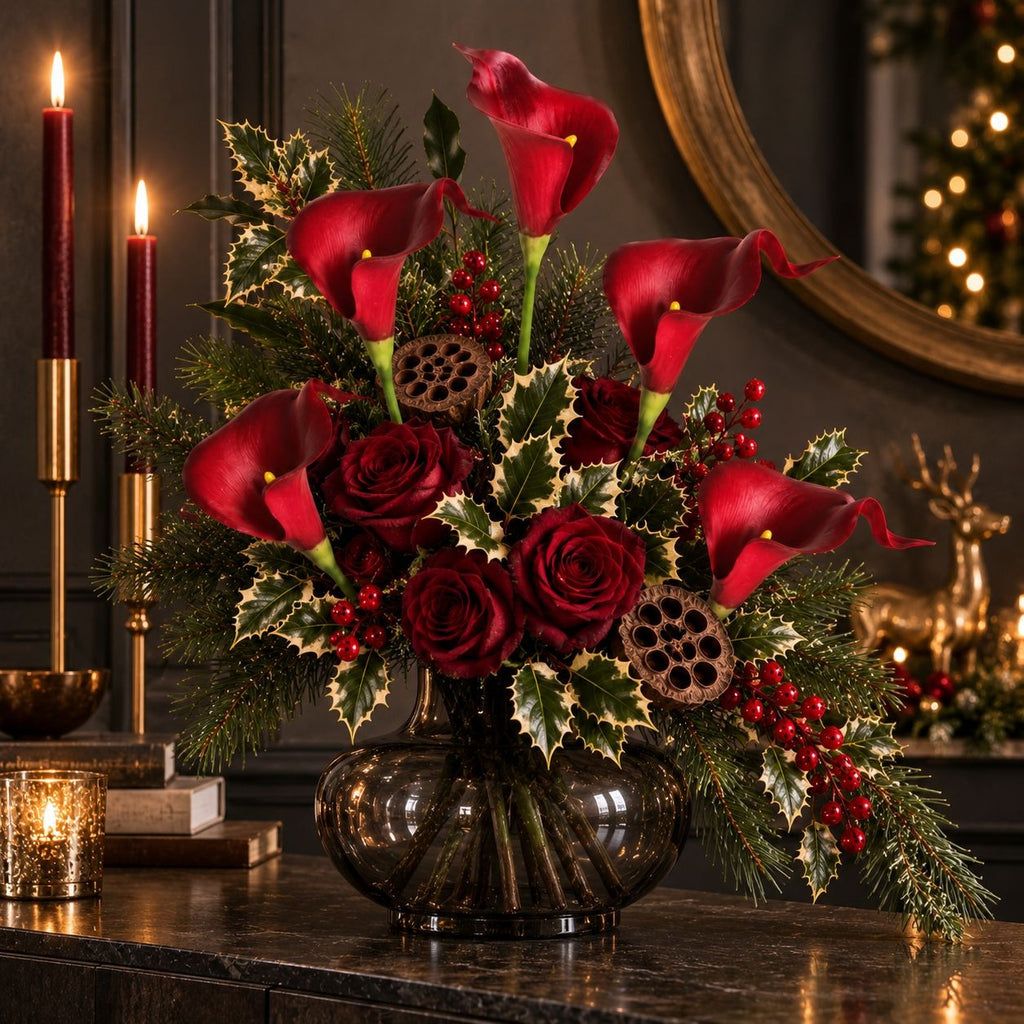 Artificial Red Burgundy Calla Lily Stems, Set of 5, 14-Inch Faux Flowers