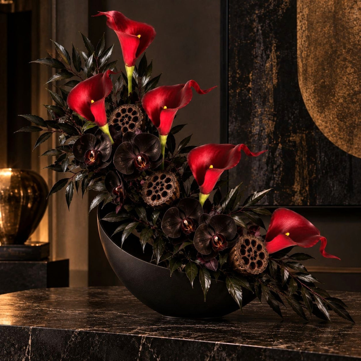Artificial Red Burgundy Calla Lily Stems, Set of 5, 14-Inch Faux Flowers