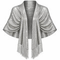 Metallic Silver Shawl Wrap 70in Fringe Evening Formal Wedding Party Stole