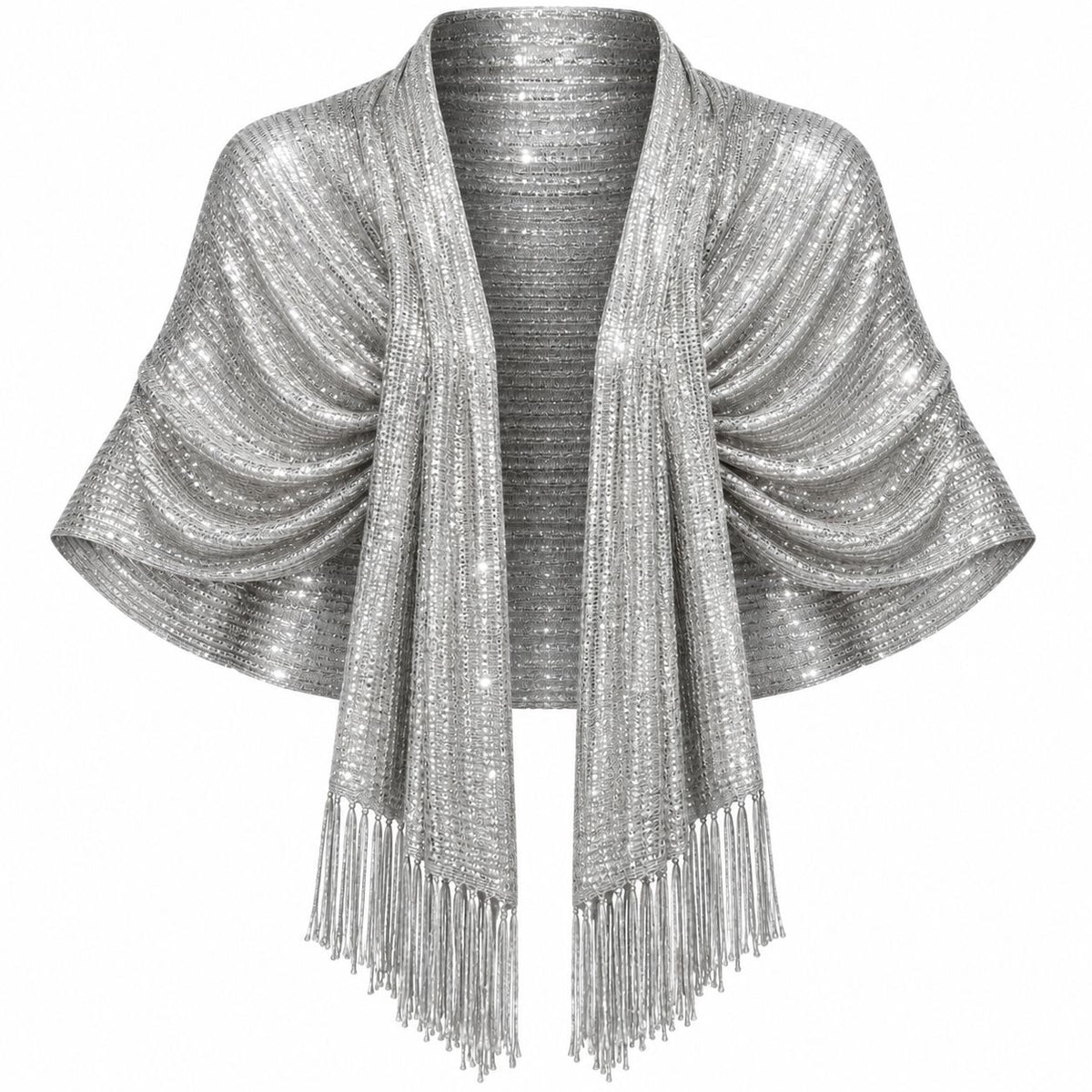 Metallic Silver Shawl Wrap 70in Fringe Evening Formal Wedding Party Stole