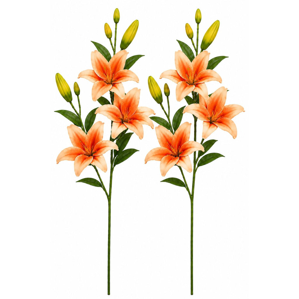 Orange Peach Real Touch Lily Stems, Faux Lily Flowers, Artificial Lilies, Fall Floral Stems, Farmhouse Decor, Autumn Flowers, Set of 2 Stems