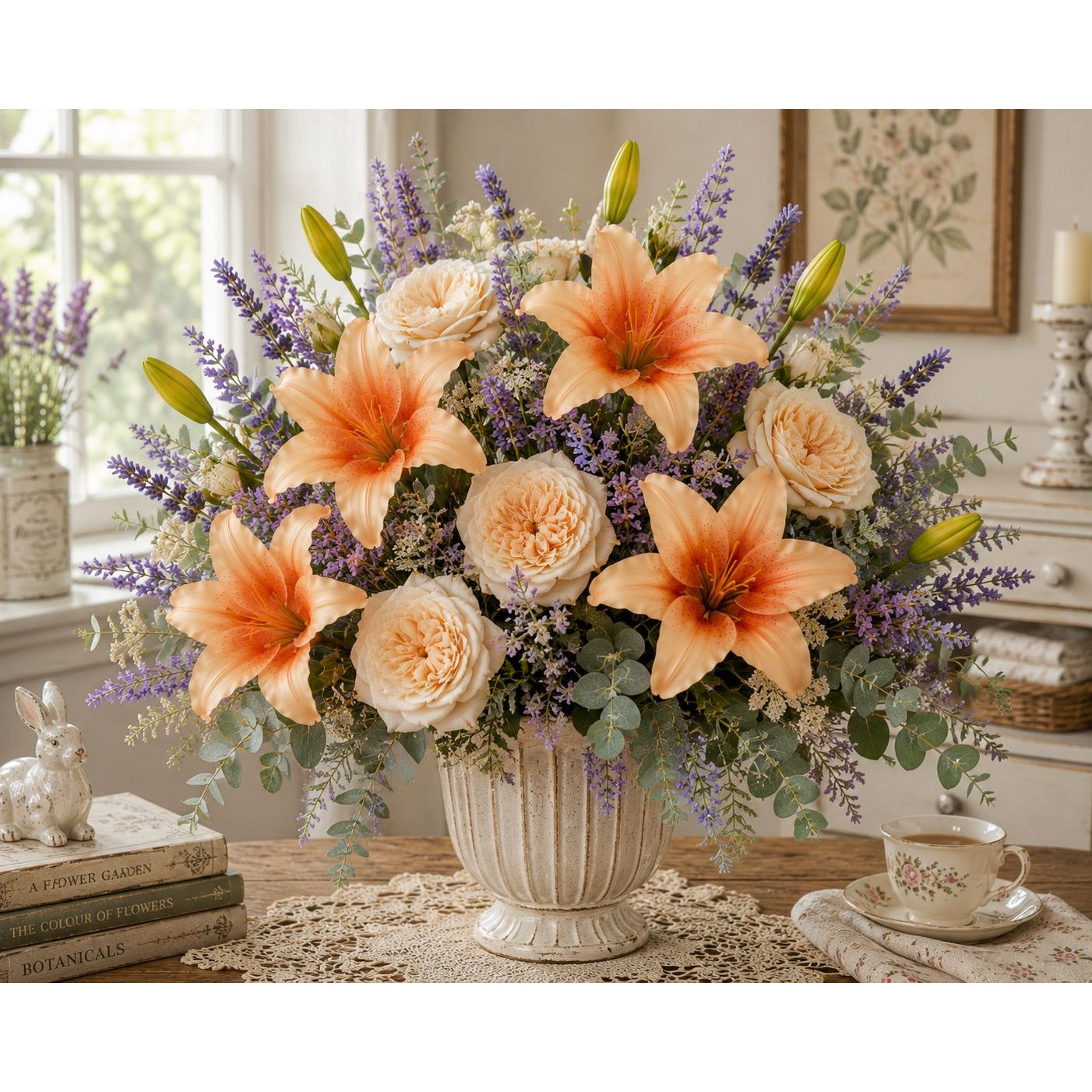 Orange Peach Real Touch Lily Stems, Faux Lily Flowers, Artificial Lilies, Fall Floral Stems, Farmhouse Decor, Autumn Flowers, Set of 2 Stems