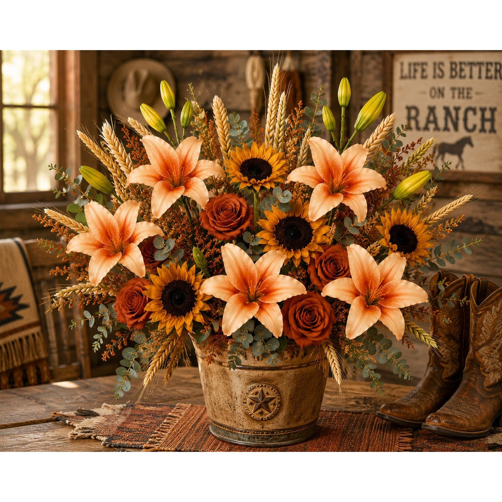 Orange Peach Real Touch Lily Stems, Faux Lily Flowers, Artificial Lilies, Fall Floral Stems, Farmhouse Decor, Autumn Flowers, Set of 2 Stems