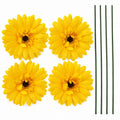 4 Yellow Artificial Gerbera Daisy Heads, 4 Inch, with Separate Wire Stems
