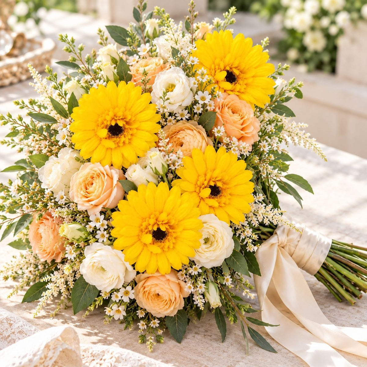4 Yellow Artificial Gerbera Daisy Heads, 4 Inch, with Separate Wire Stems