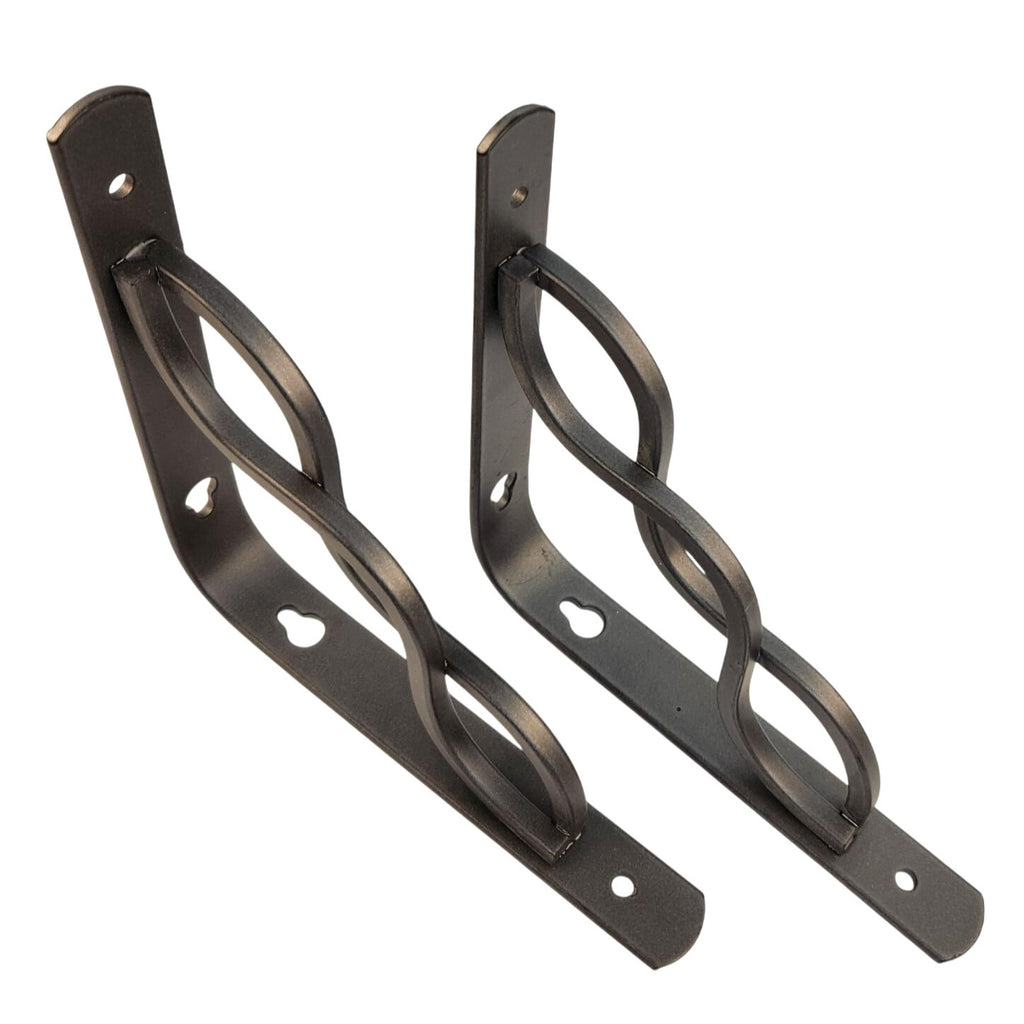 Decorative Black Metal Shelf Brackets 6"x6" | Intertwined Wave Design | Pair
