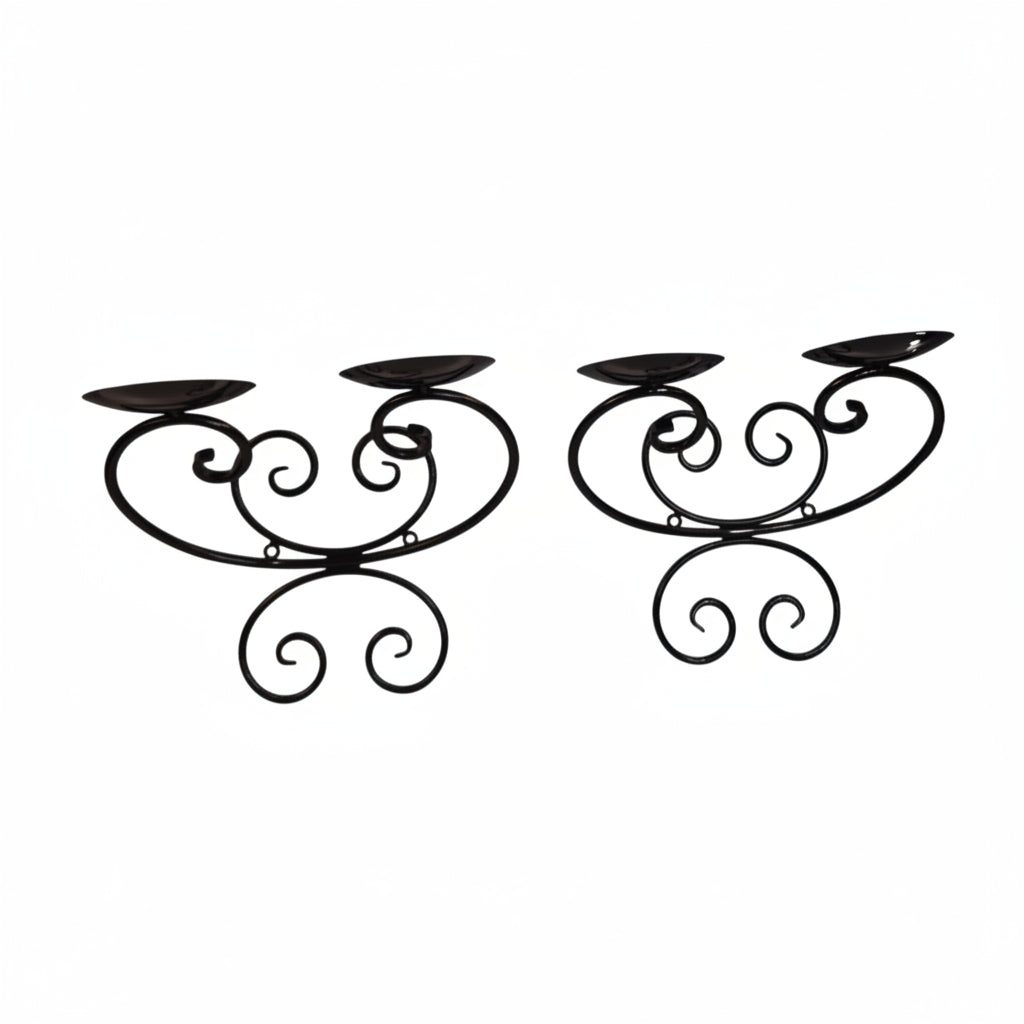 Wall Candle Holders Black Metal Scroll Design Set of 2 Pillar Holders 10 Inch