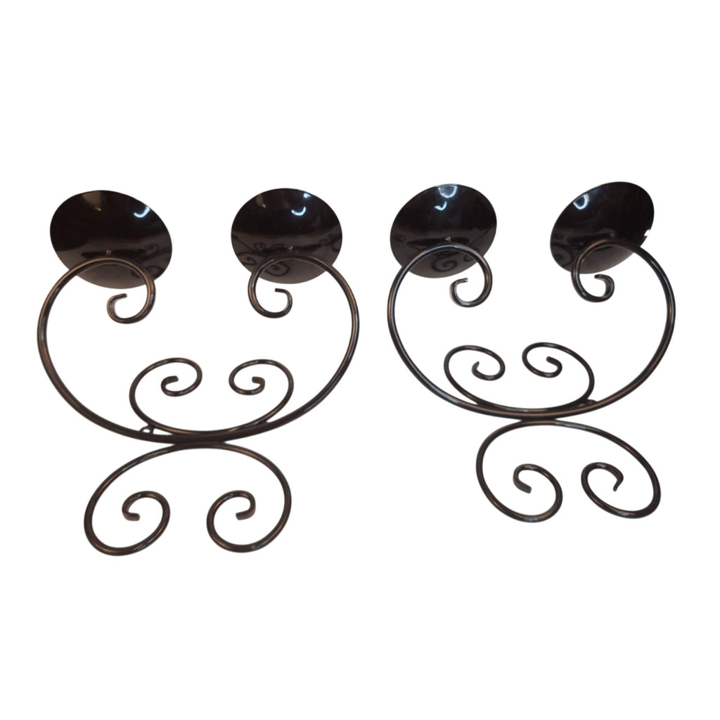 Wall Candle Holders Black Metal Scroll Design Set of 2 Pillar Holders 10 Inch