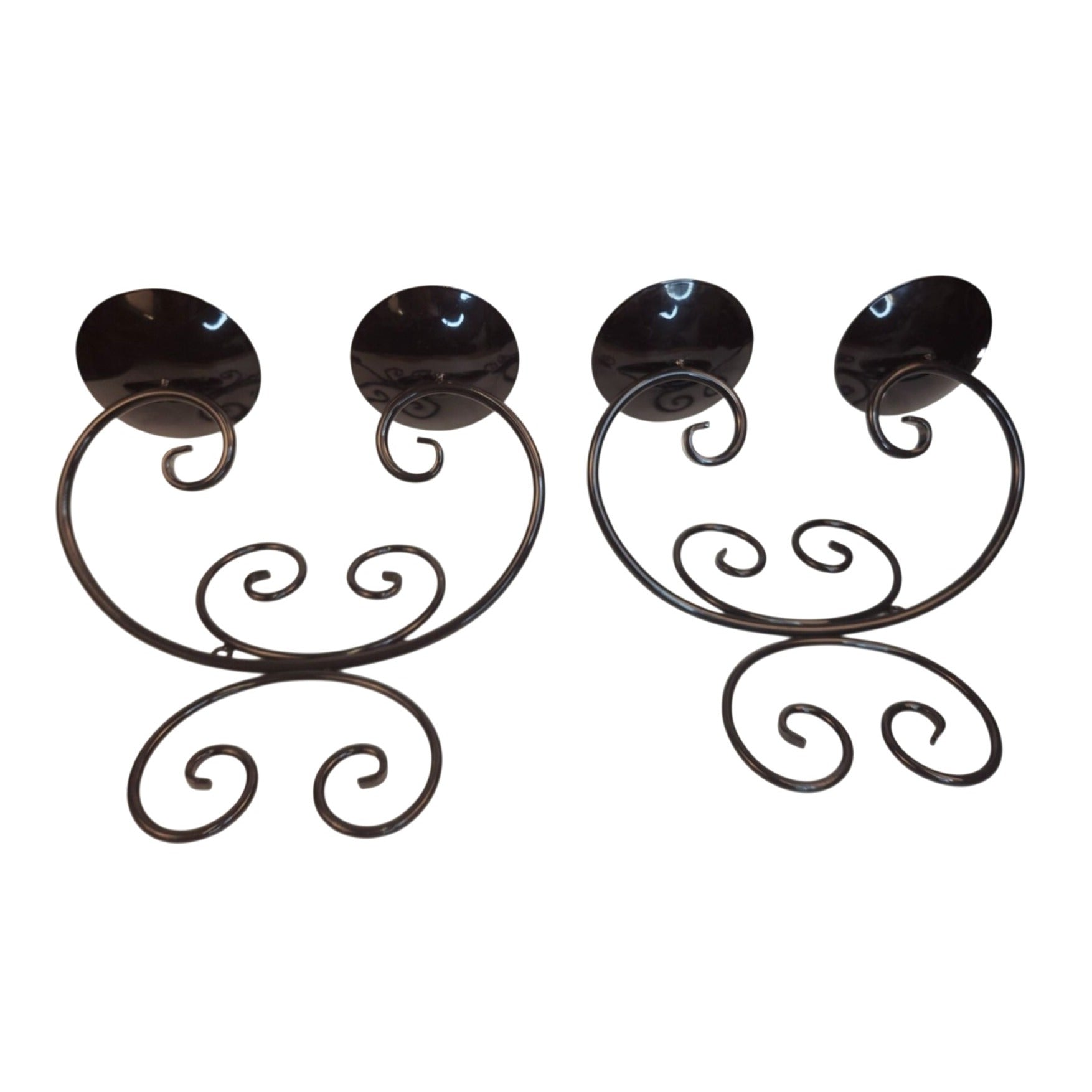 Wall Candle Holders Black Metal Scroll Design Set of 2 Pillar Holders 10 Inch