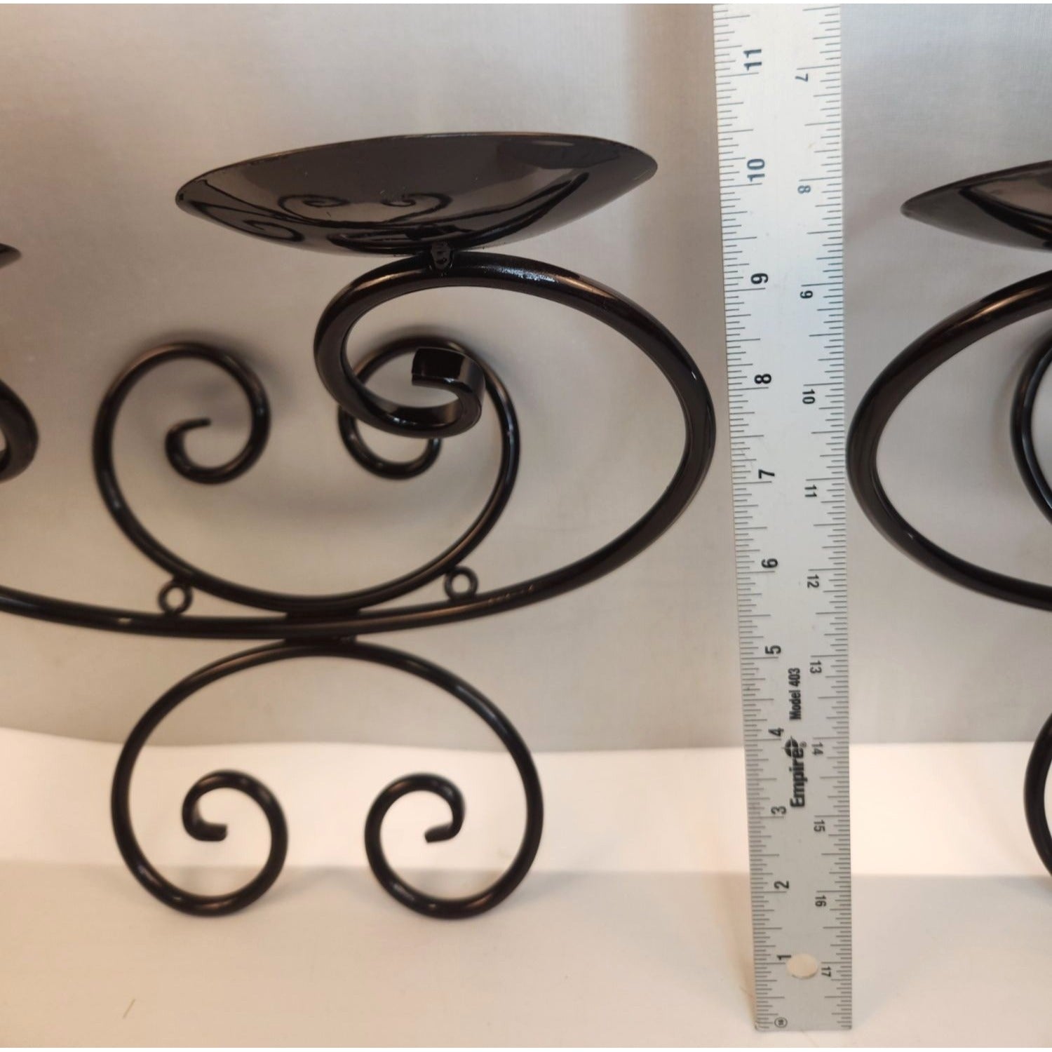 Wall Candle Holders Black Metal Scroll Design Set of 2 Pillar Holders 10 Inch