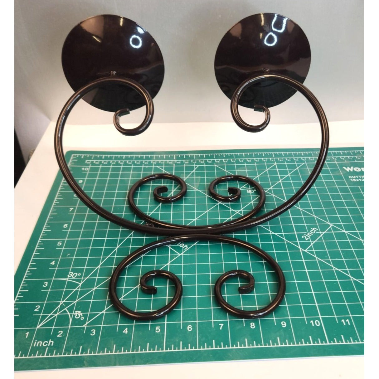 Wall Candle Holders Black Metal Scroll Design Set of 2 Pillar Holders 10 Inch