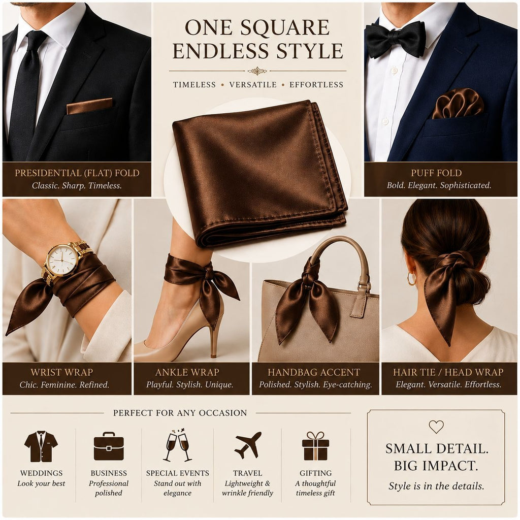 Brown Satin Pocket Square 9x9 Mens Handkerchief Wedding Suit Formal Prom Unisex