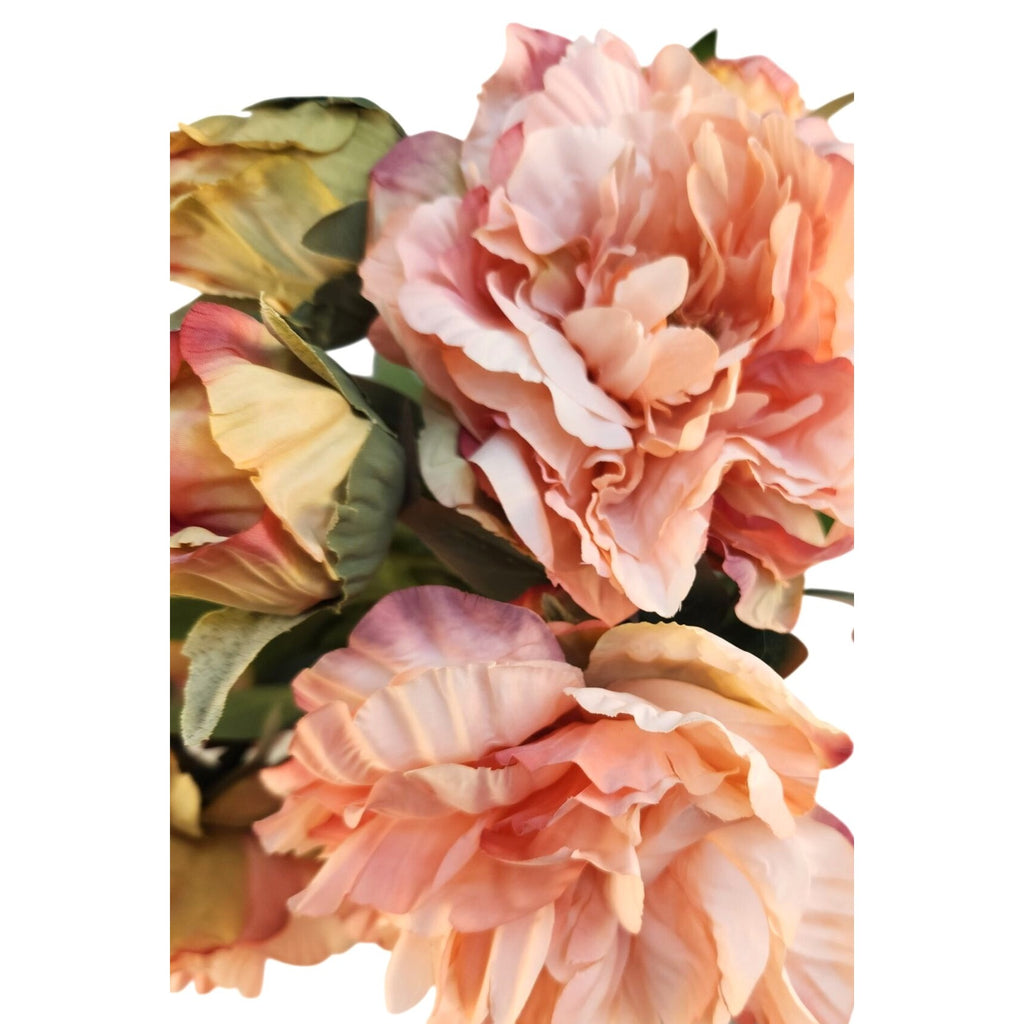 Peach Coral Faux Peony Stem 18 Inch Wedding Artificial Silk Flower Cream Center