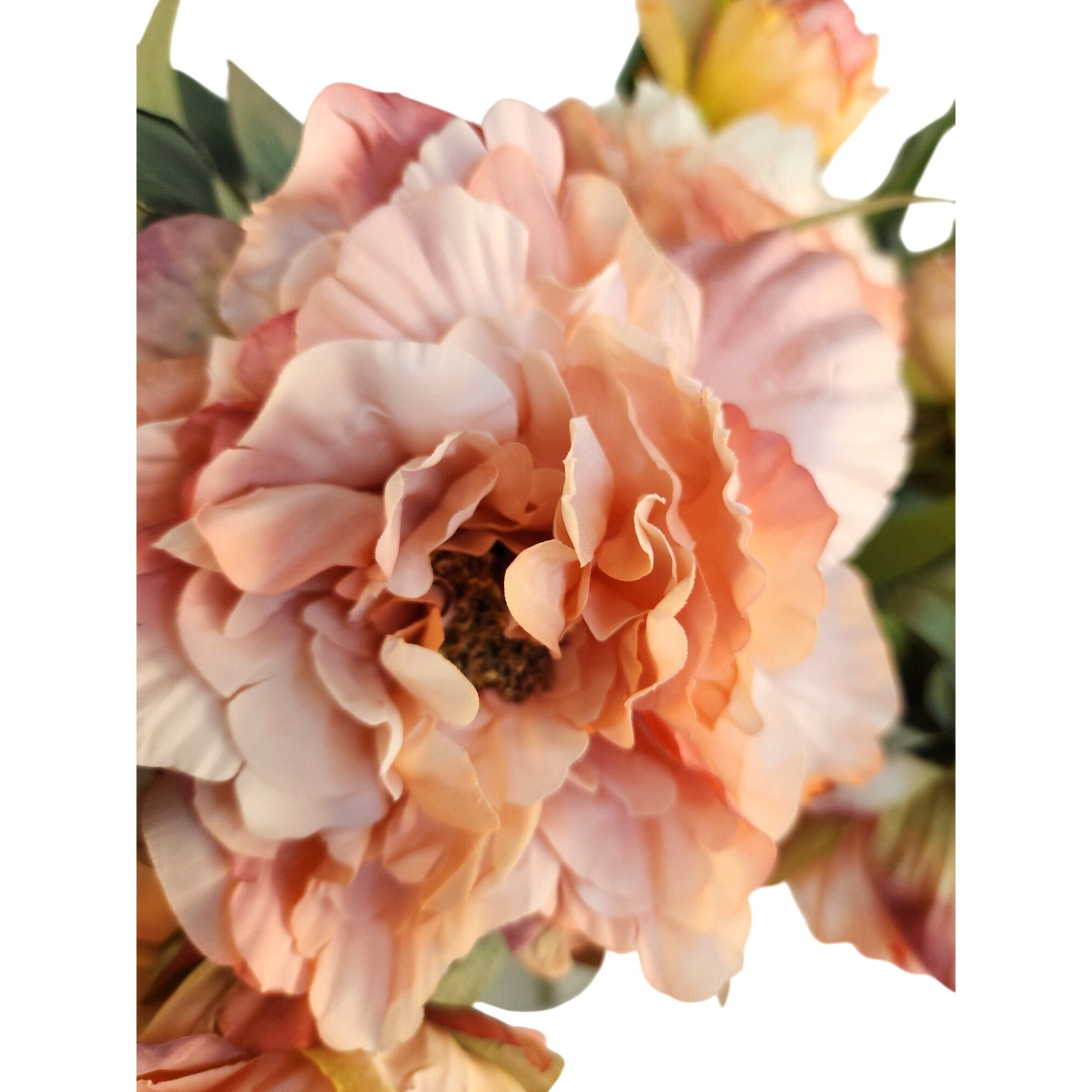 Peach Coral Faux Peony Stem 18 Inch Wedding Artificial Silk Flower Cream Center