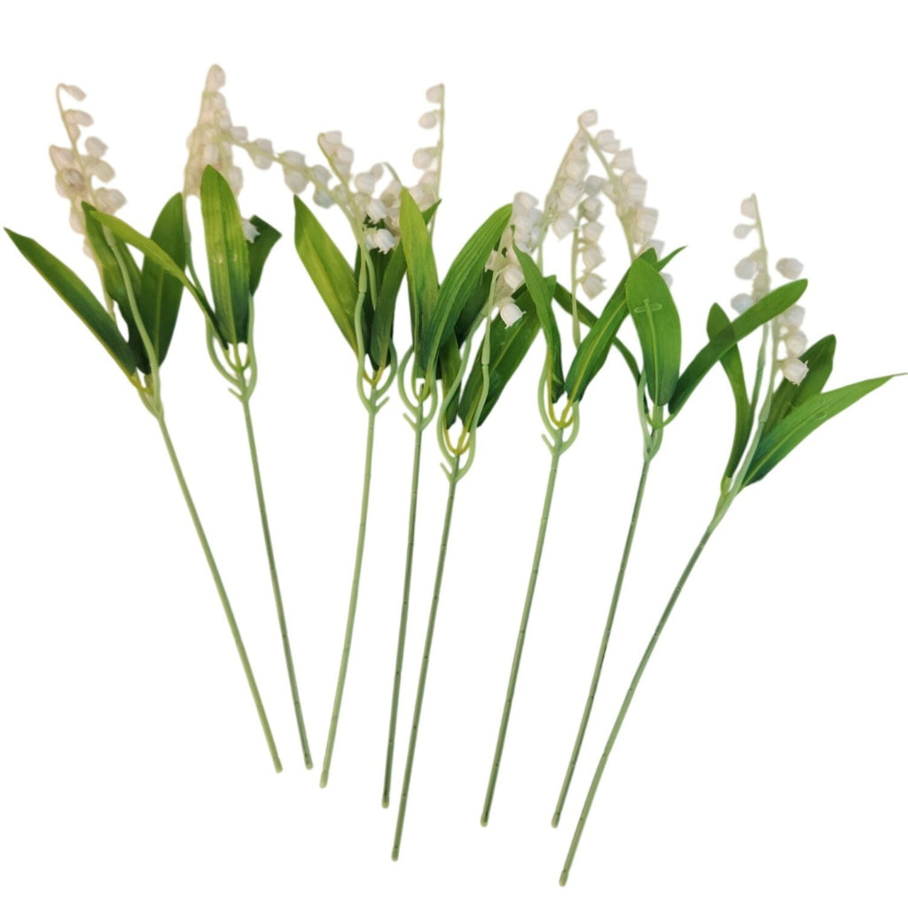 Artificial Lily Of The Valley Flowers 8 Stem Bunch Faux White Floral Bouquet Realistic Wedding Filler Flowers