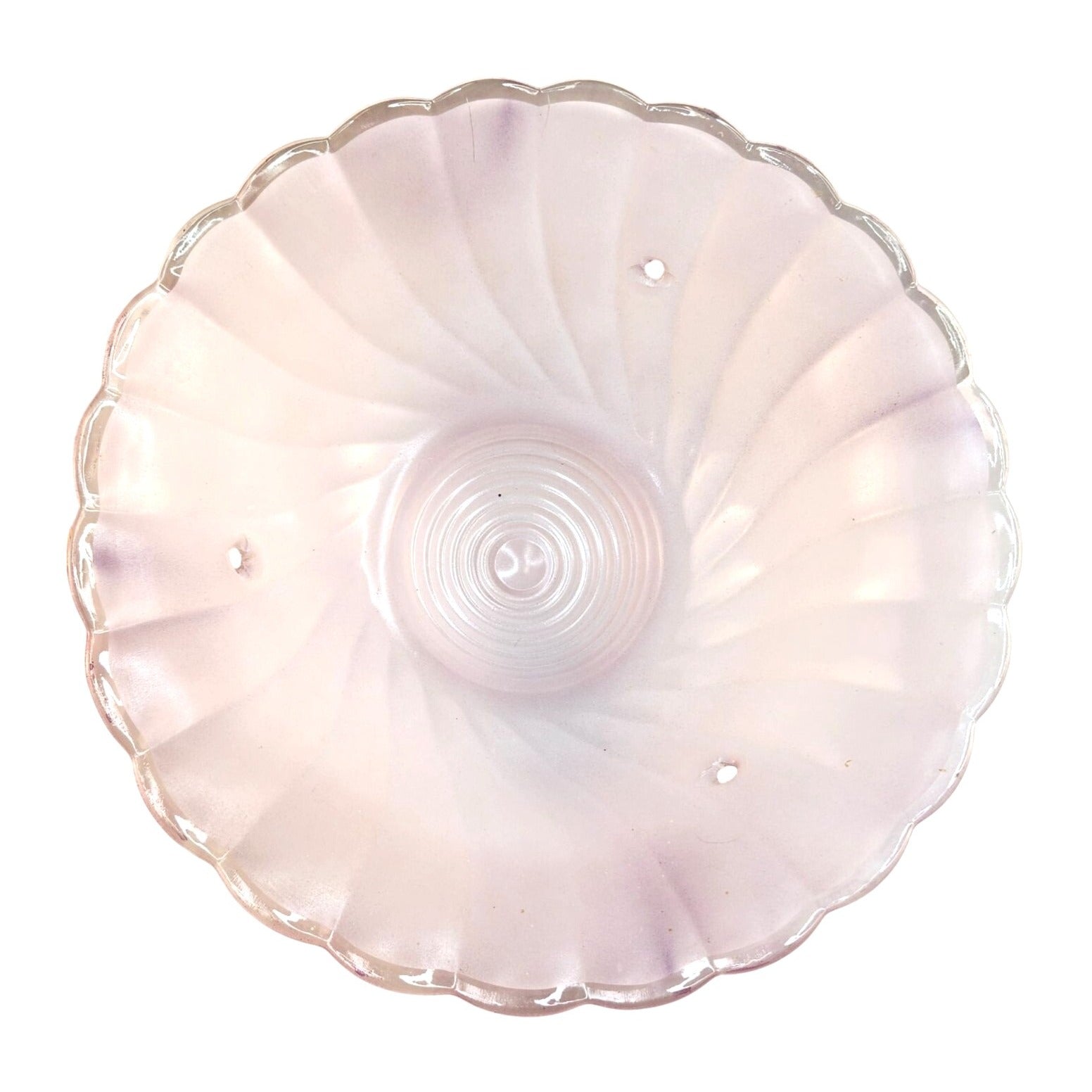 Vintage Art Deco Pink Swirl Frosted Glass Ceiling Light Globe 3 Chain Pendant Shade Scalloped Edge