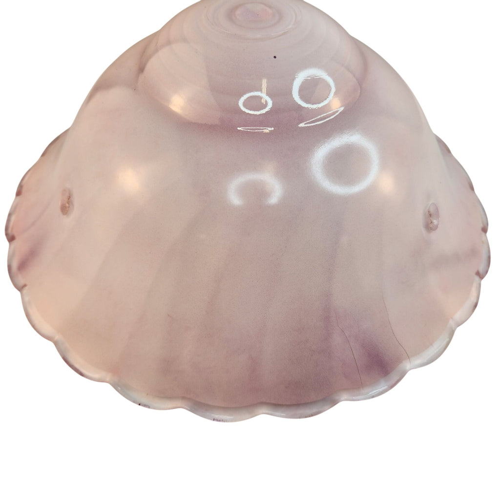 Vintage Art Deco Pink Swirl Frosted Glass Ceiling Light Globe 3 Chain Pendant Shade Scalloped Edge