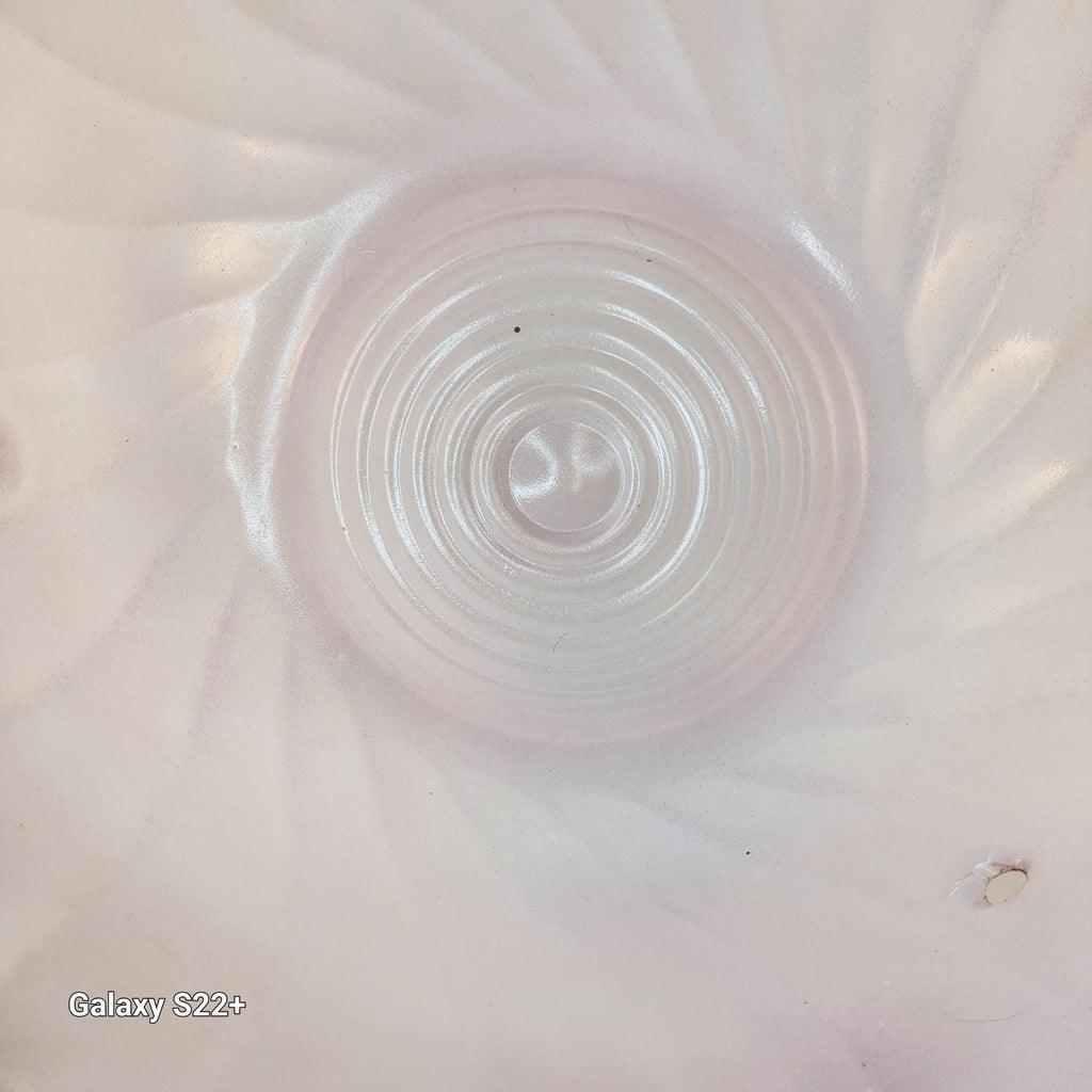 Vintage Art Deco Pink Swirl Frosted Glass Ceiling Light Globe 3 Chain Pendant Shade Scalloped Edge