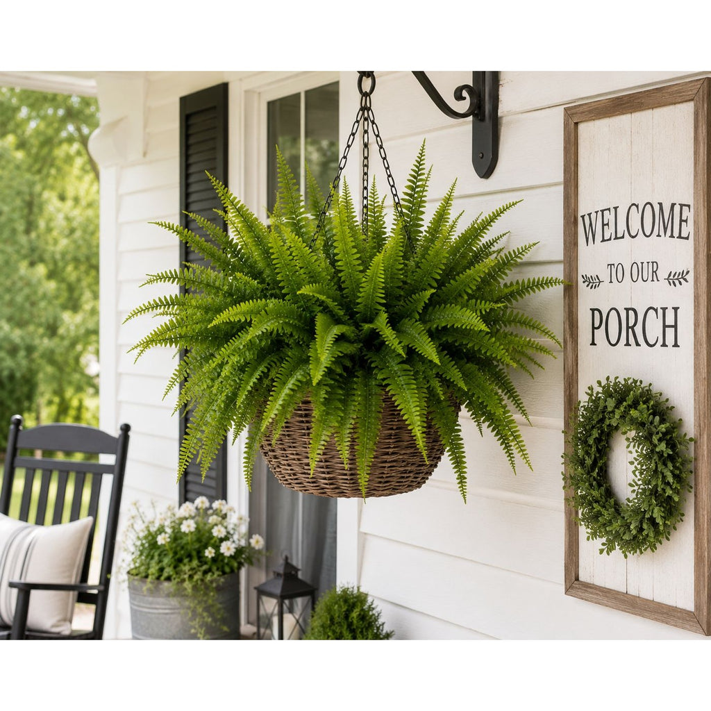 Artificial Fern Bushes UV Resistant Faux Fern Stems Set of 2 Wreath Supplies Farmhouse Decor