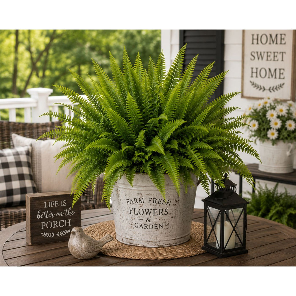 Artificial Fern Bushes UV Resistant Faux Fern Stems Set of 2 Wreath Supplies Farmhouse Decor