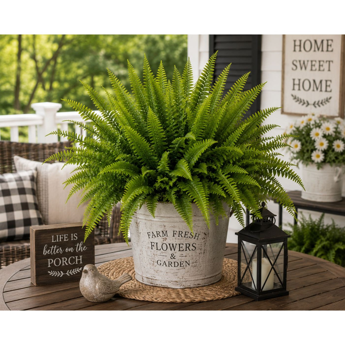 Artificial Fern Bushes UV Resistant Faux Fern Stems Set of 2 Wreath Supplies Farmhouse Decor
