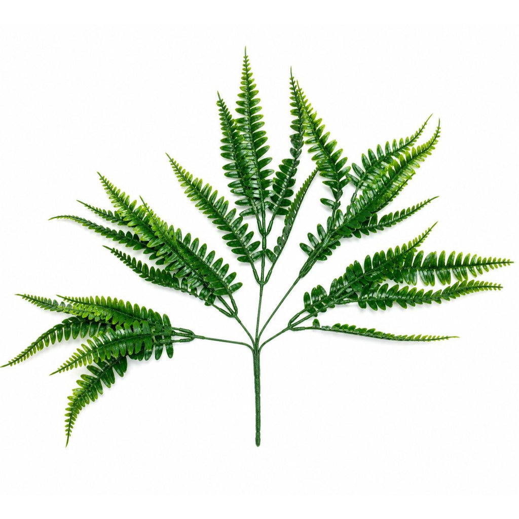 Artificial fern leaf branch on a white background