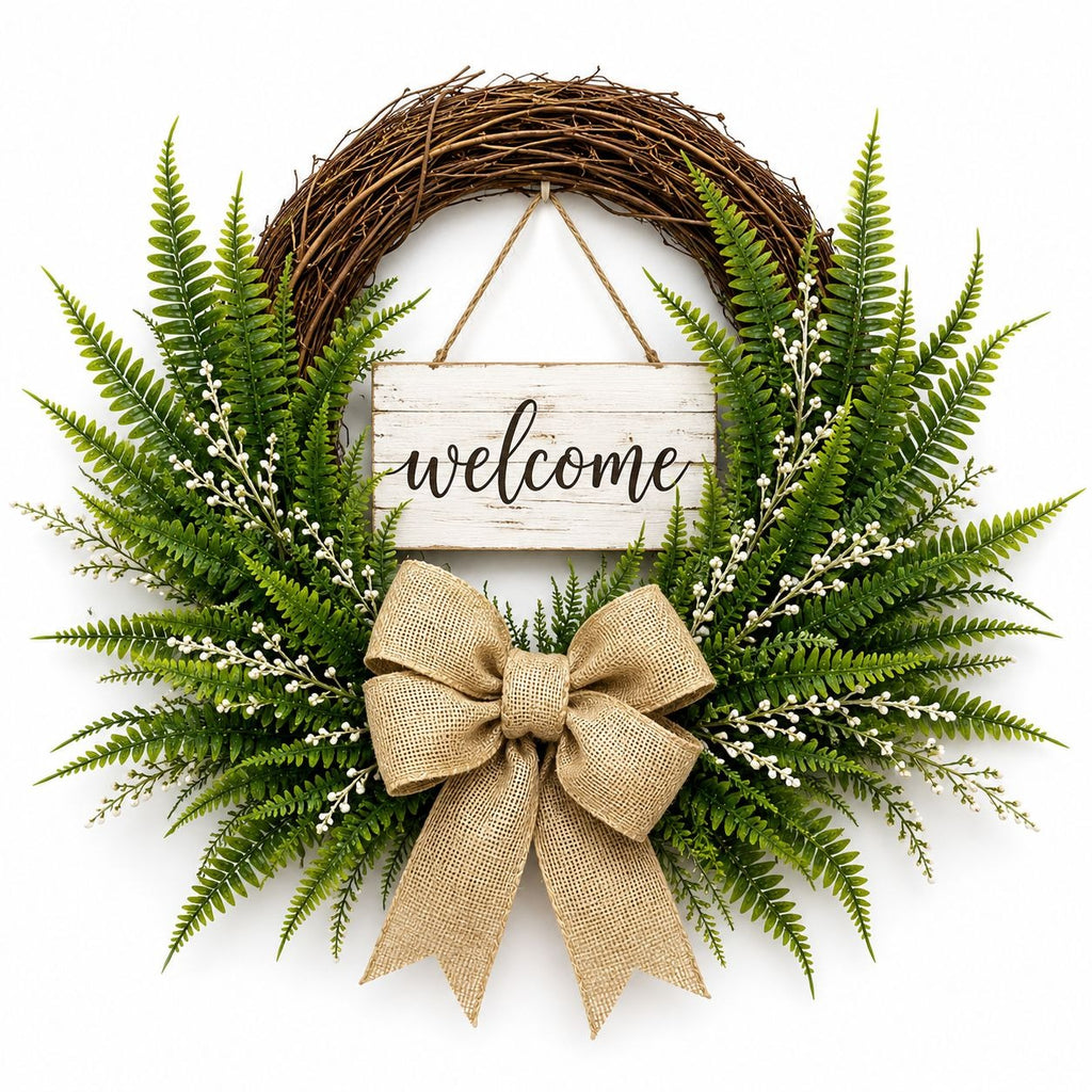 Artificial Fern Bushes UV Resistant Faux Fern Stems Set of 2 Wreath Supplies Farmhouse Decor