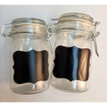 Set of 2 glass storage jars with chalkboard labels and hinged metal clamp lids
