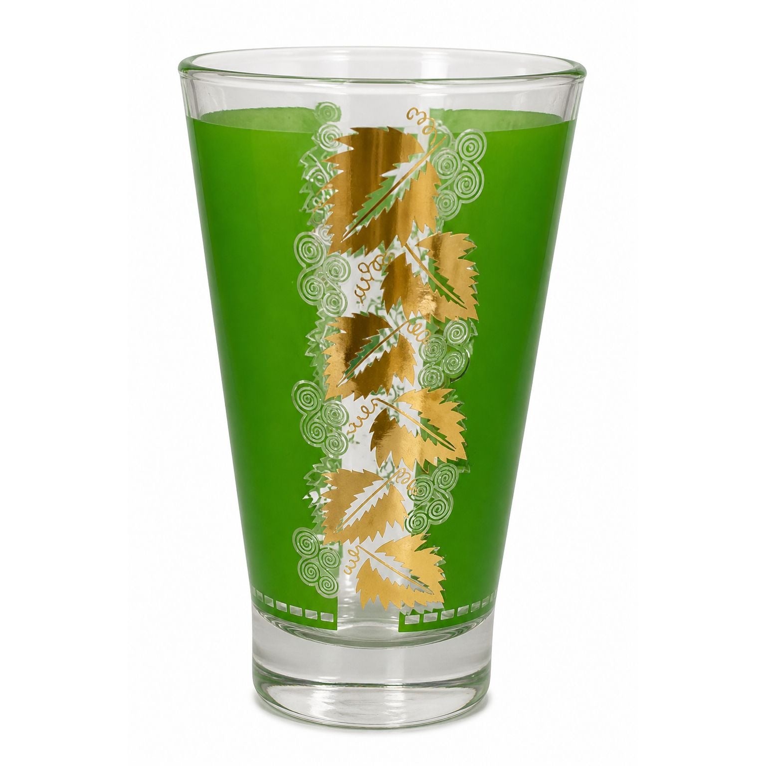 Vintage Libbey Green Grape Leaf Glass | Gold Leaf Barware | Mid Century Cocktail Tumbler | 1950s Retro Drinking Glass | Replacement Glass