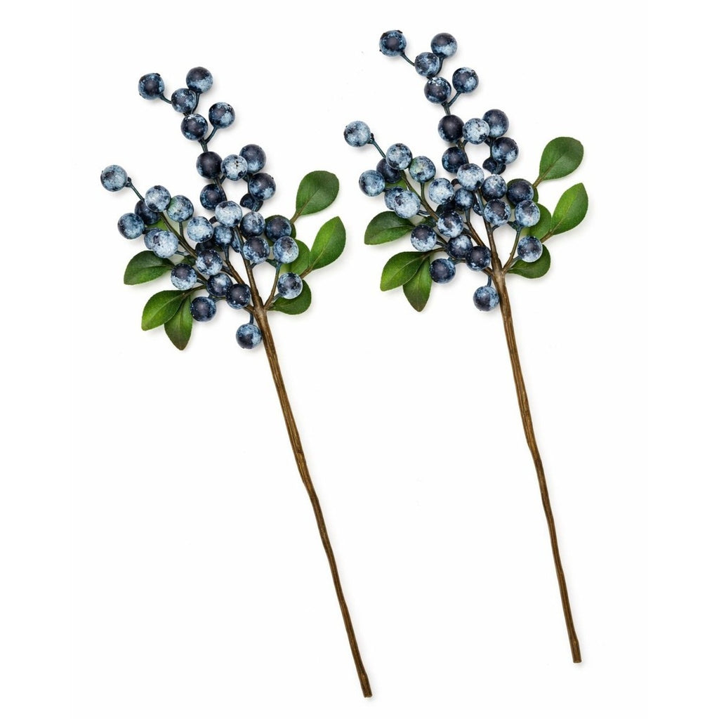 Artificial Blueberry Stems Faux Huckleberry Berries Floral Picks Wreath Supply Set of 2