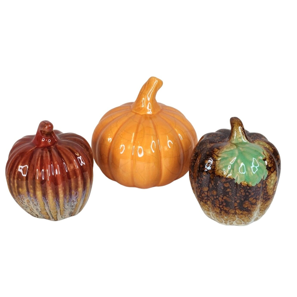 Fall Thanksgiving Ceramic Pumpkins Set of 3 Small Tabletop Harvest Decor New