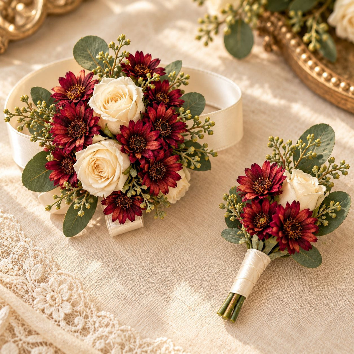 42 Burgundy Mini Daisy Flowers, 1 Inch Artificial Silk Wine Red Craft Blooms