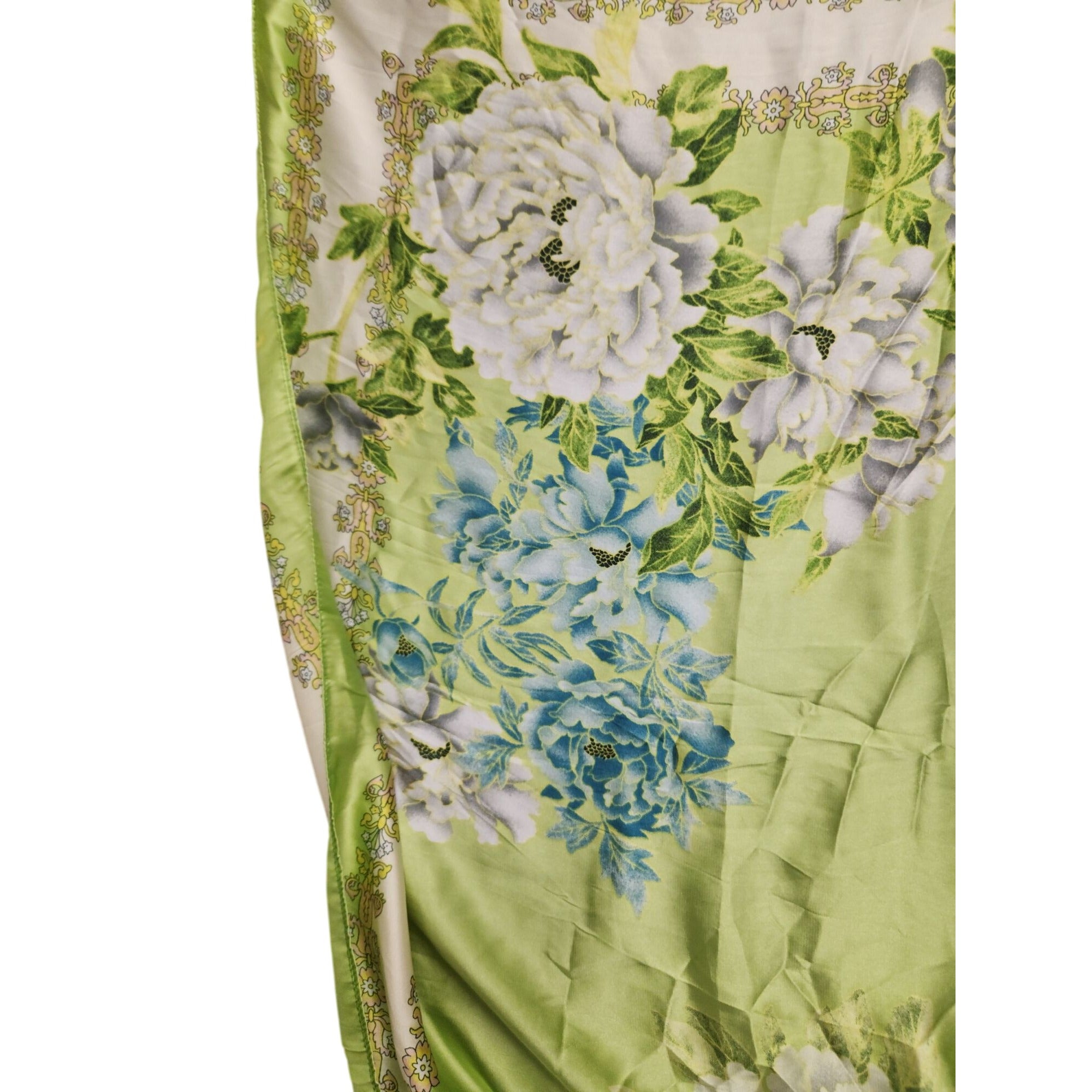 Green Floral Satin Scarf Lightweight Shawl Wrap Elegant Summer Accessory