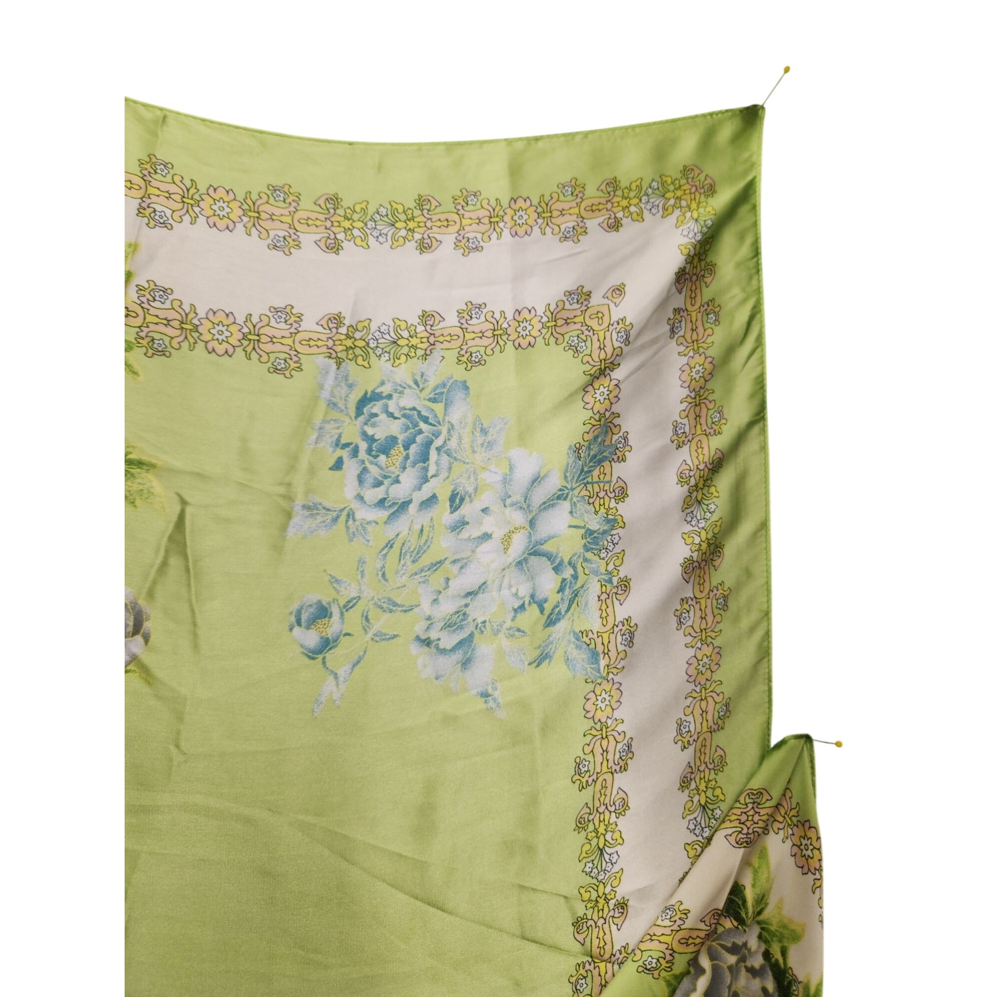 Green Floral Satin Scarf Lightweight Shawl Wrap Elegant Summer Accessory
