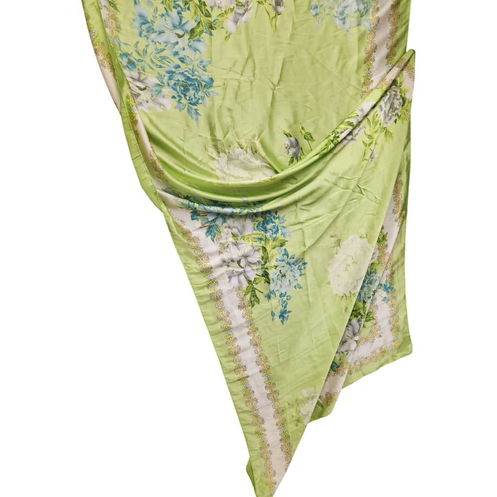 Green Floral Satin Scarf Lightweight Shawl Wrap Elegant Summer Accessory