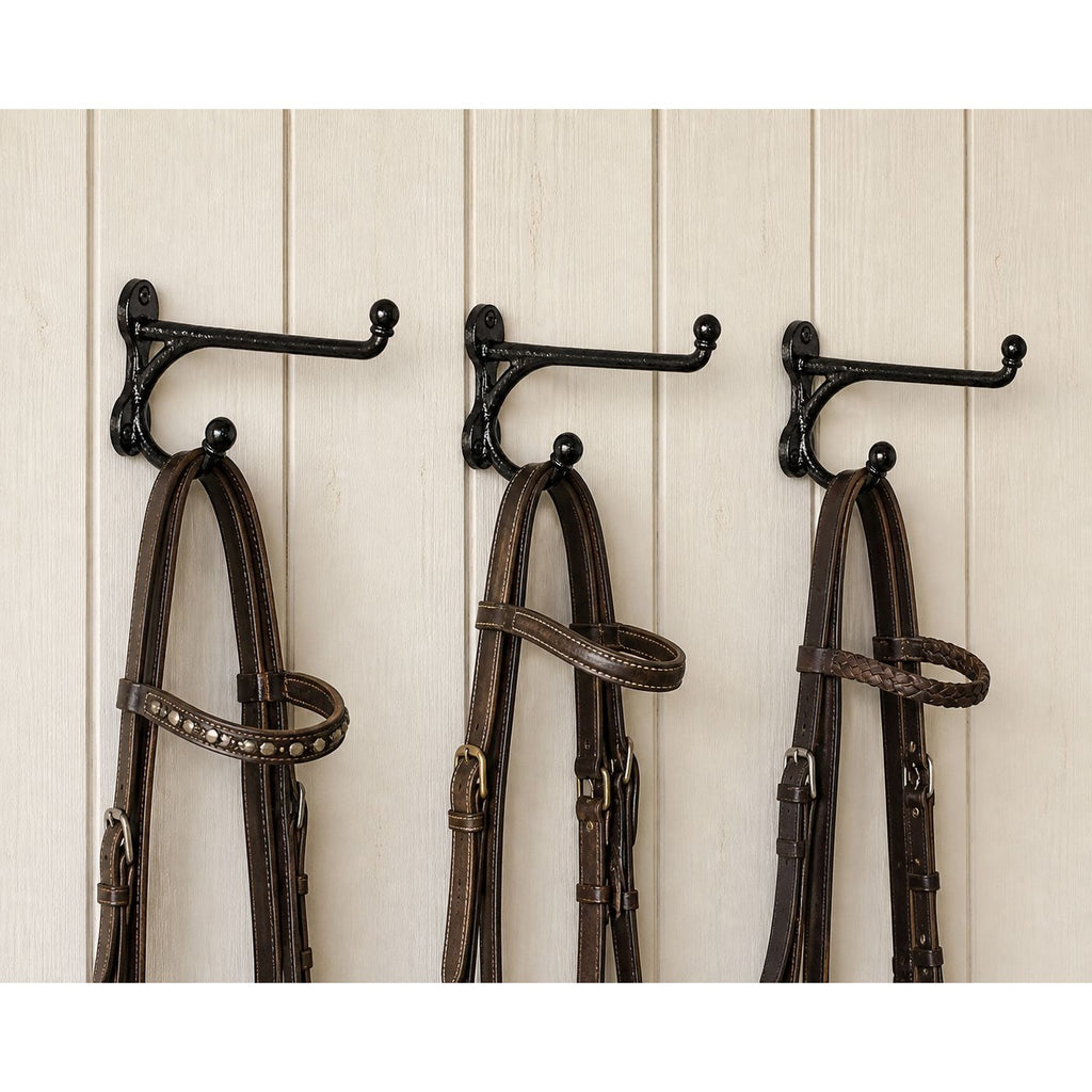 Vintage Black Iron Western Harness Wall Hooks Set of 3 Rustic Heavy Duty