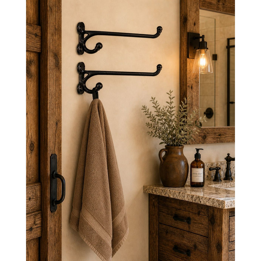 Vintage Black Iron Western Harness Wall Hooks Set of 3 Rustic Heavy Duty
