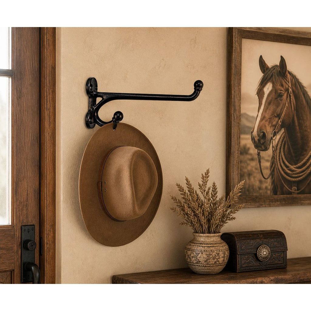 Vintage Black Iron Western Harness Wall Hooks Set of 3 Rustic Heavy Duty