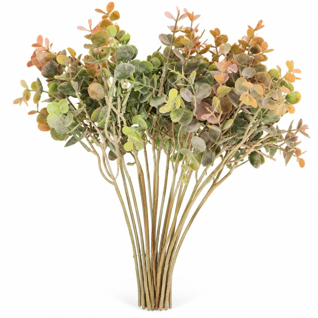 Fall Eucalyptus Stems Set of 15, 16 Inch Faux Greenery, Terracotta Sage Olive Autumn Wreath Vase Filler