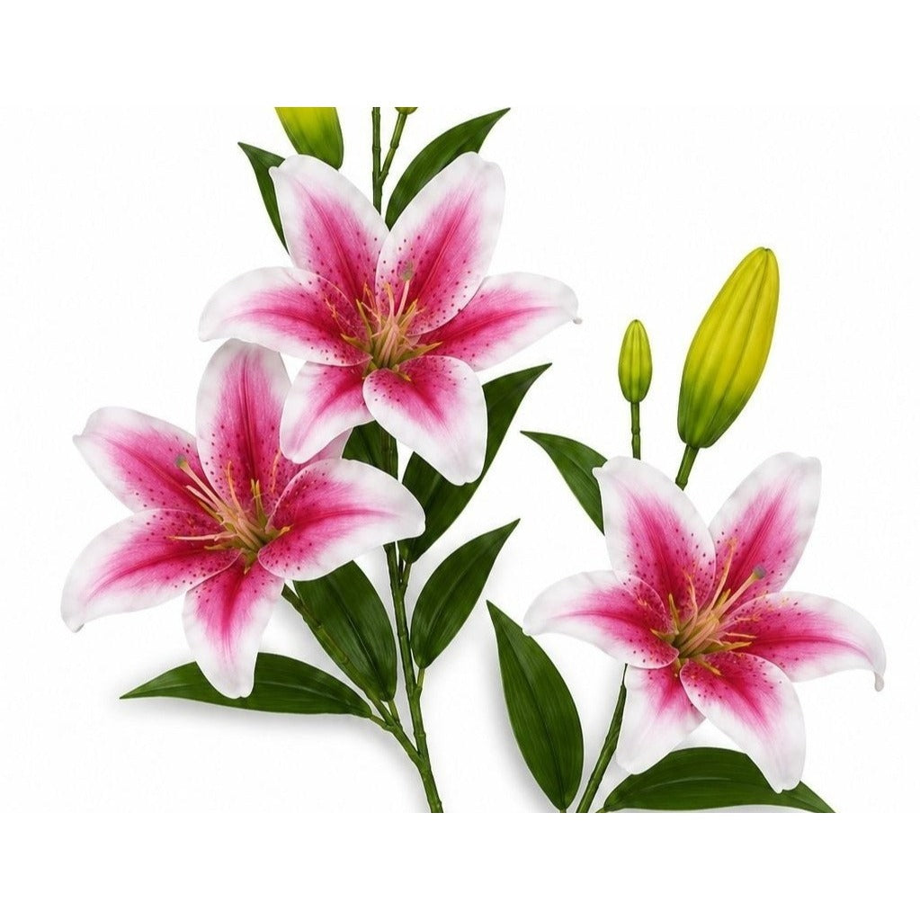 Pink Real Touch Lily Stems, Artificial Stargazer Lilies, Faux Lily Flowers, Tall Floral Stems, Wedding Flowers, Vase Arrangement, Set of 2
