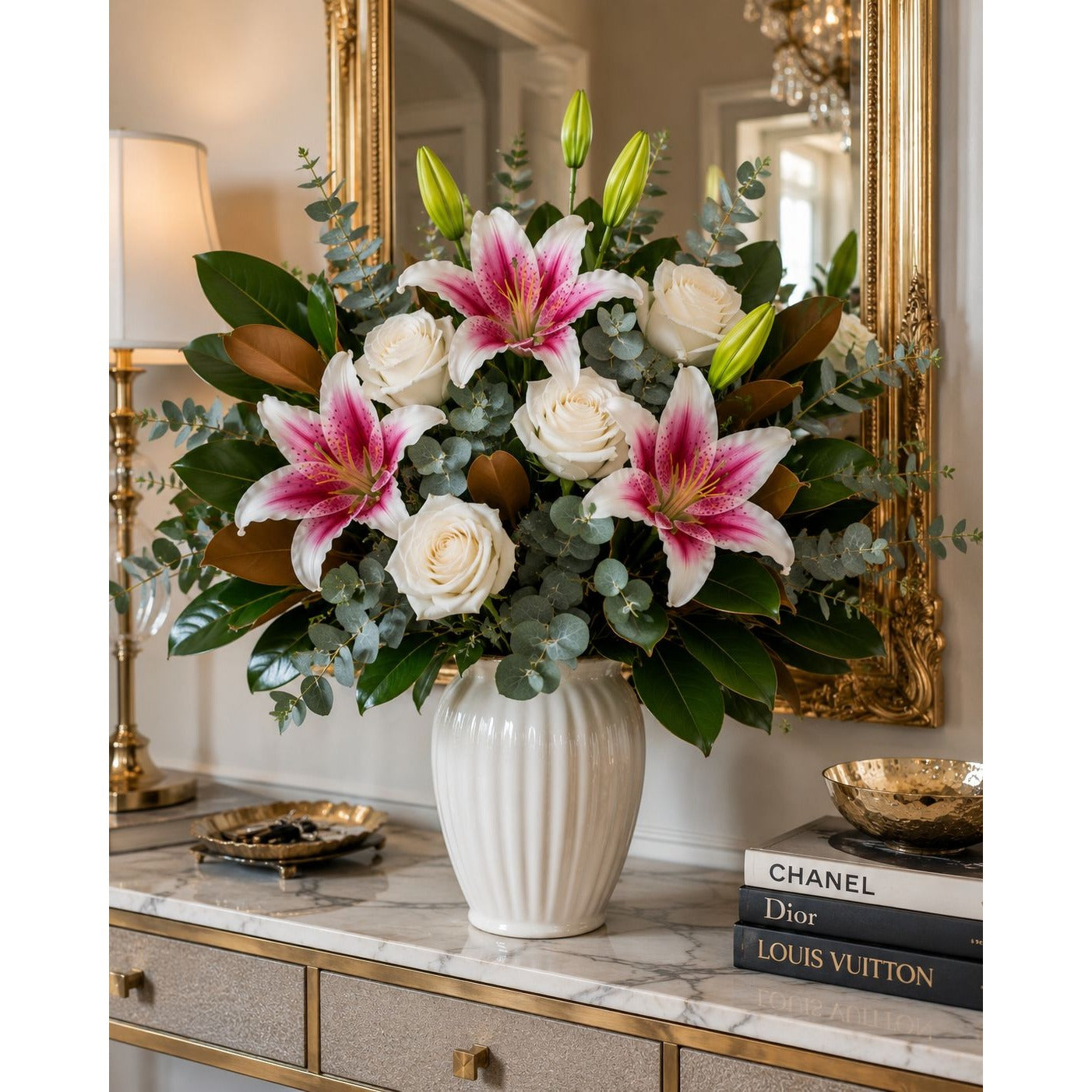 Pink Real Touch Lily Stems, Artificial Stargazer Lilies, Faux Lily Flowers, Tall Floral Stems, Wedding Flowers, Vase Arrangement, Set of 2