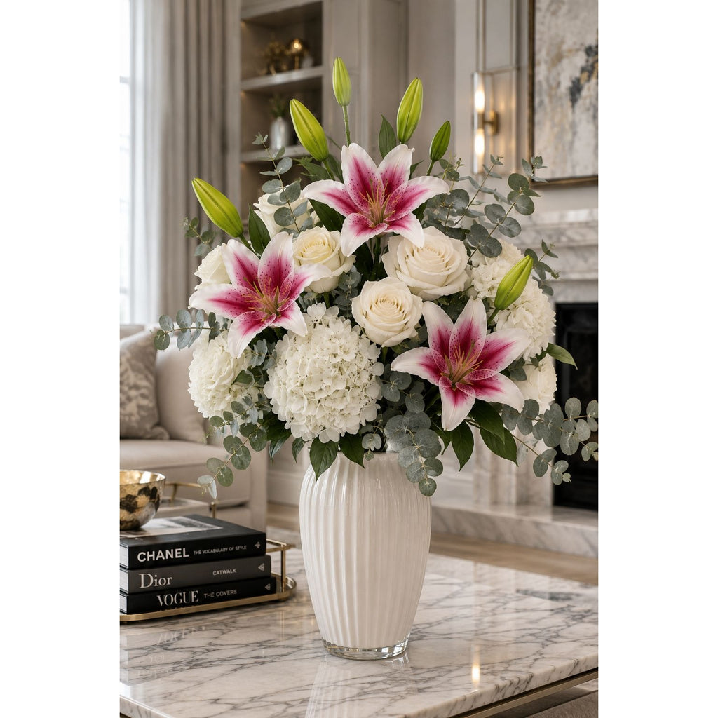 Pink Real Touch Lily Stems, Artificial Stargazer Lilies, Faux Lily Flowers, Tall Floral Stems, Wedding Flowers, Vase Arrangement, Set of 2