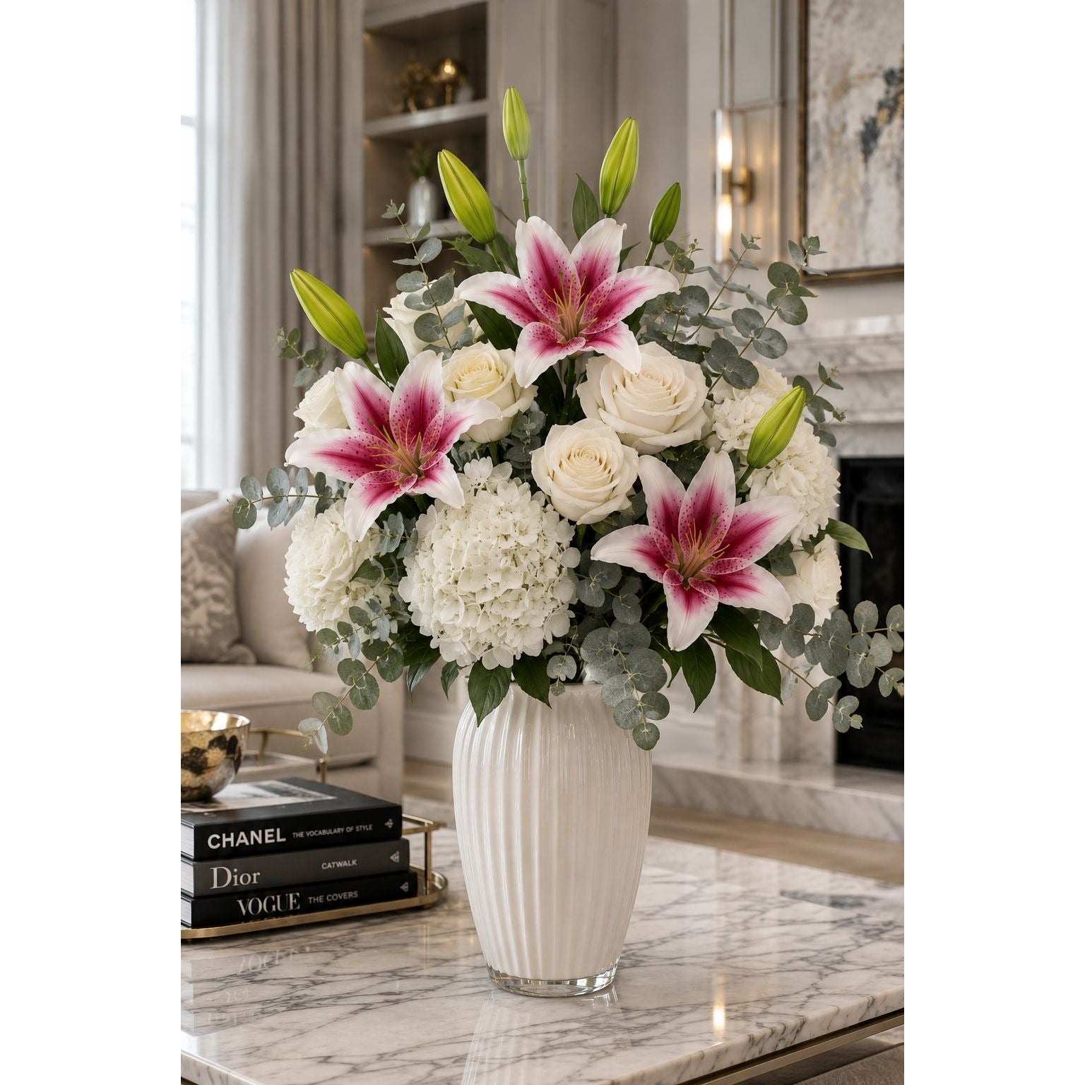 Pink Real Touch Lily Stems, Artificial Stargazer Lilies, Faux Lily Flowers, Tall Floral Stems, Wedding Flowers, Vase Arrangement, Set of 2