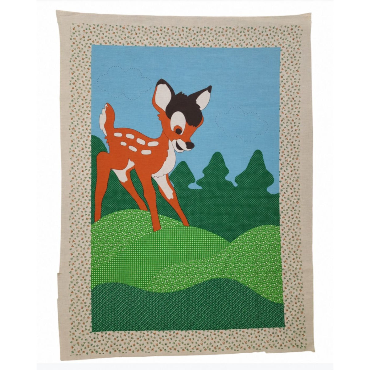 Vintage 1970s Paragon Disney Bambi Quilt Fabric Panel 35 x 44 Inches Only