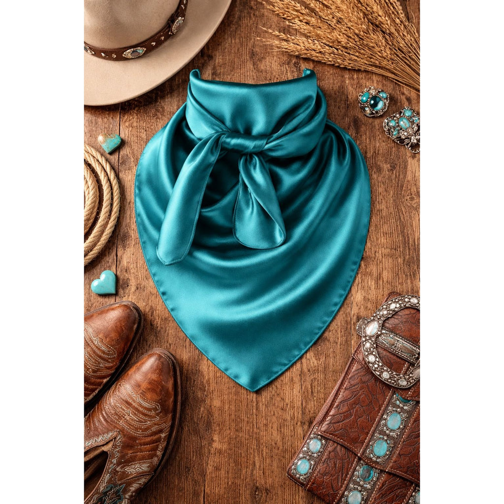 Teal Blue Wild Rag Scarf 35x35 Satin Western Cowgirl Cowboy Bandana