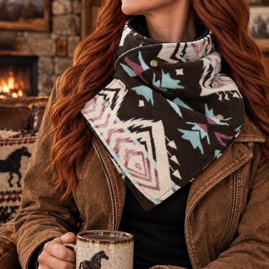 Southwestern Cowl Neck Warmer Scarf 36 x 9.5 Inch Fleece Lined Cowgirl