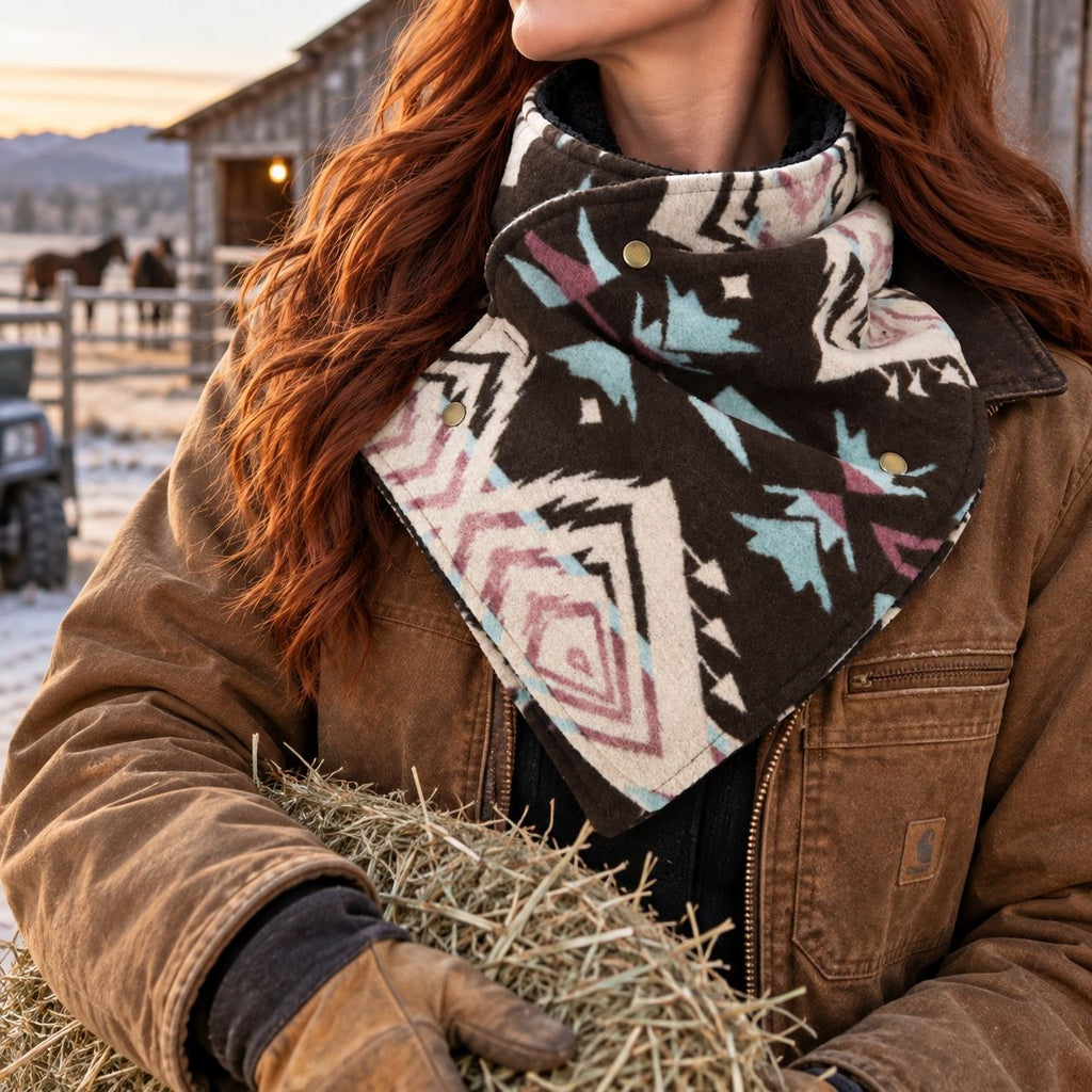 Southwestern Cowl Neck Warmer Scarf 36 x 9.5 Inch Fleece Lined Cowgirl